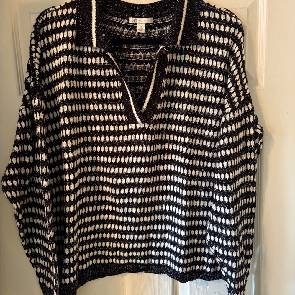 Cato Black and White V-Neck Sweater